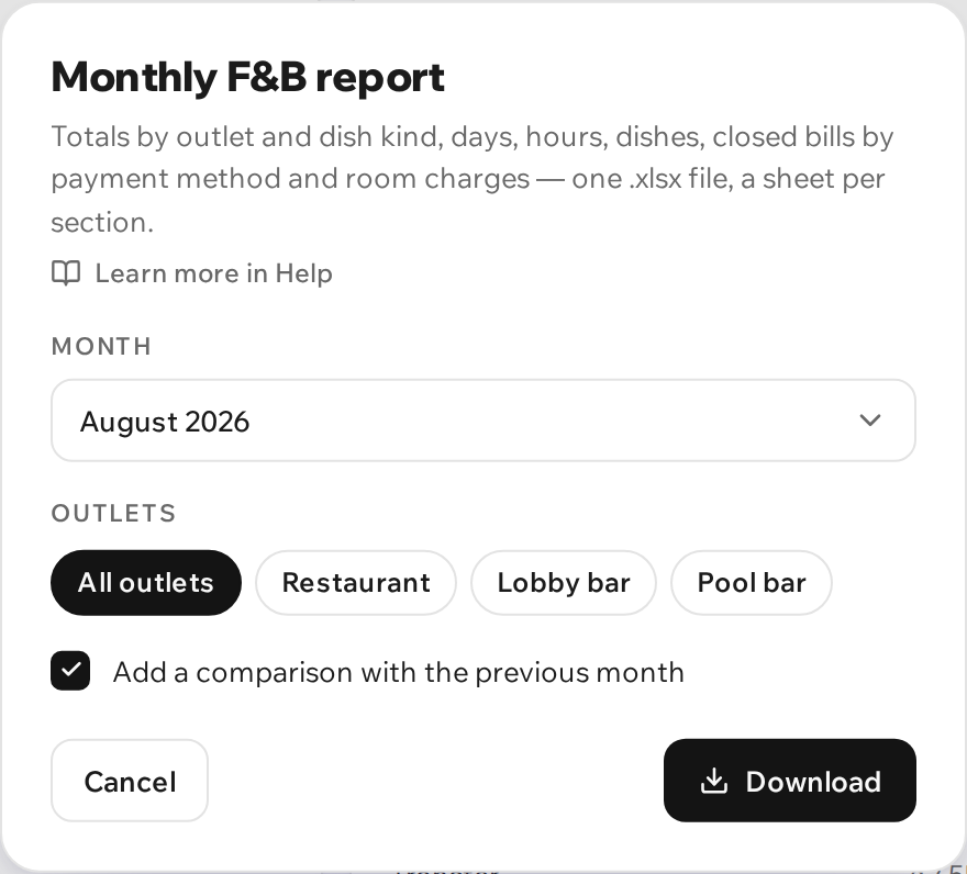The Monthly F&B report window