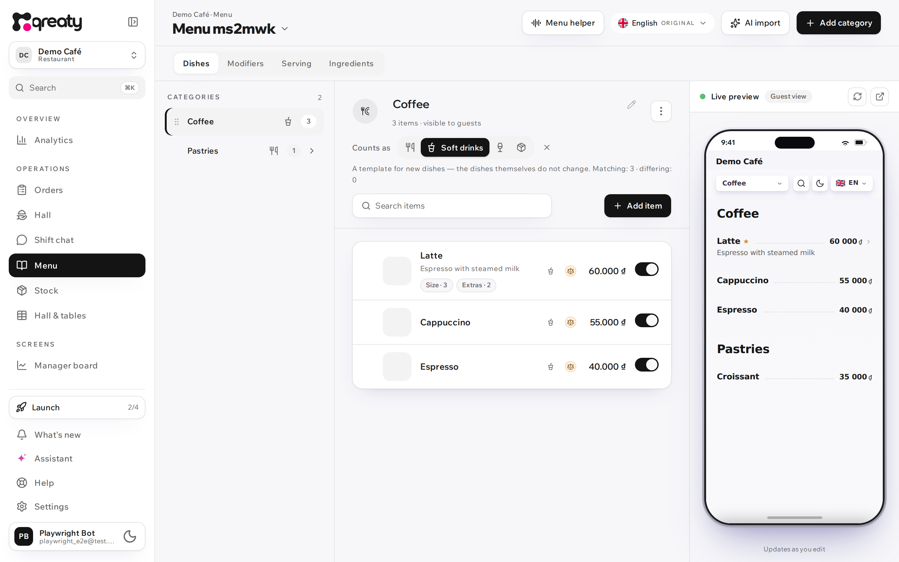 Menu editor