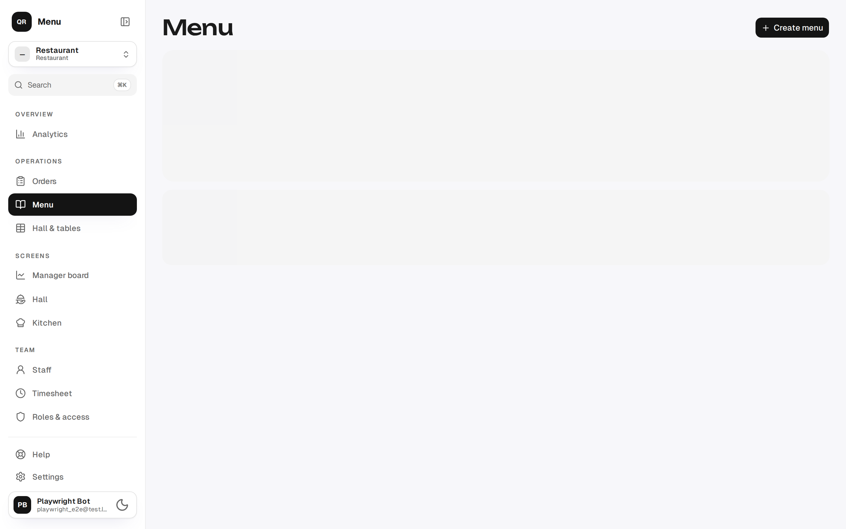 The menu list