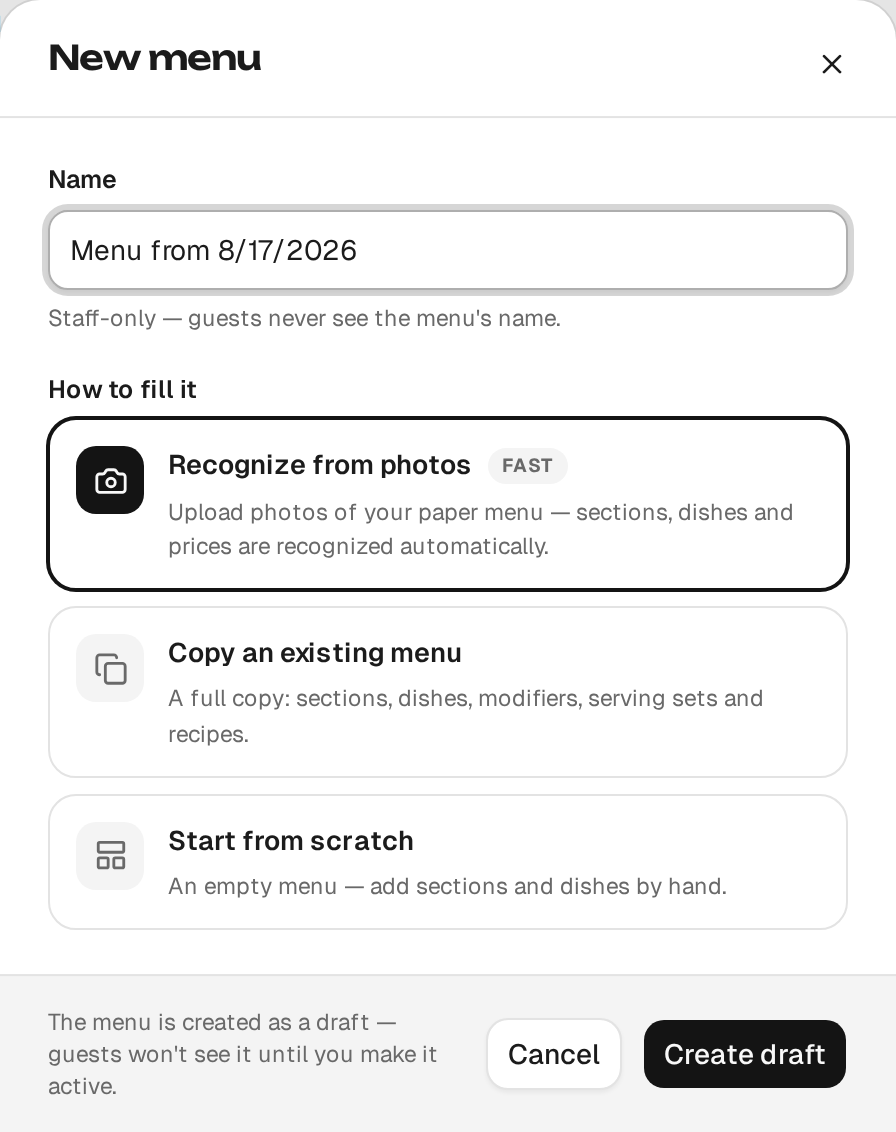 Menu creation
