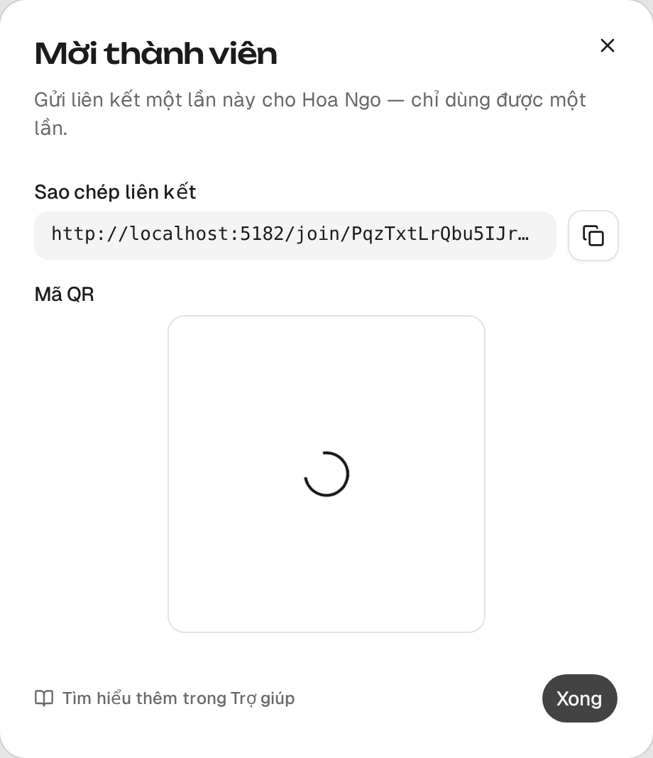 Liên kết và mã QR đã sẵn sàng